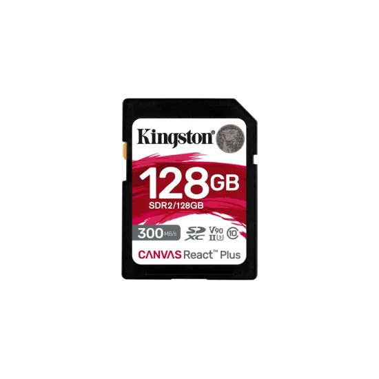 KINGSTON Canvas React Plus SD Card 128GB, Class 10, UHS-II, U3, V90, 300MB/s R, 260MB/s W, 8K/3D/VR