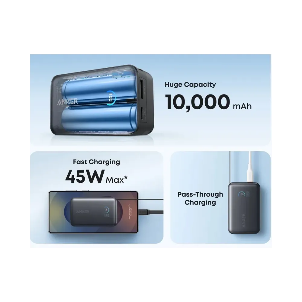 Nano 10000mAh, 45W, sa ugrađenim USB-C kablom na izvlačenje, Power Bank crni