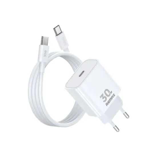 RP-U71 Strujni punjač GaN 30W USB-C i USB-C na USB-C 1m kabl beli