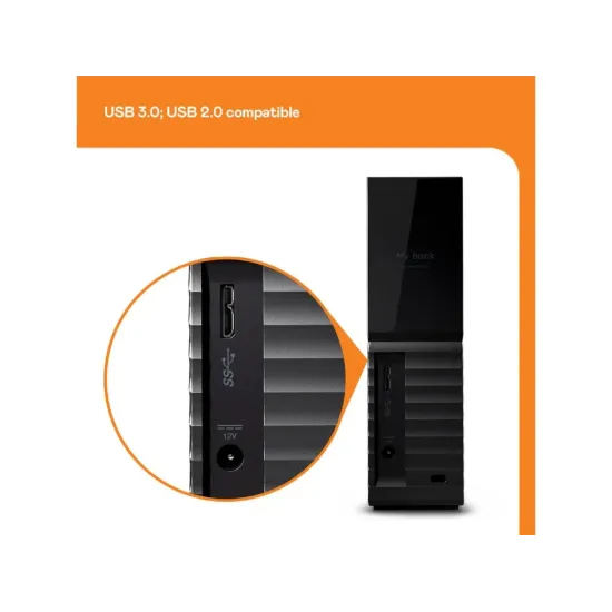 WD My Book 8TB Desktop External Hard Drive, USB 3.2 Gen 1, Micro-B, Power Supply