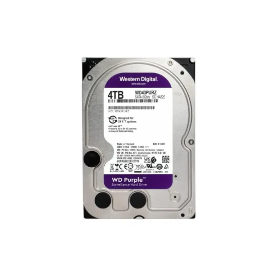 WD PURPLE HDD 4TB Surveillance, 256MB cache, 5400 RPM, up to 175MB/s transfer rate, 24/7