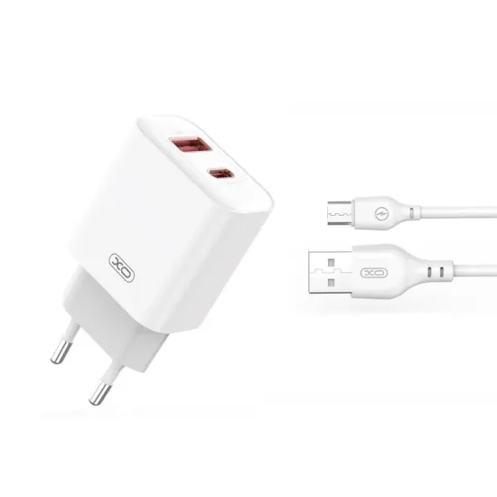 XO wall charger CE12 PD QC3.020W 1x USB 1x USB-C white + USB - microUSB cable
