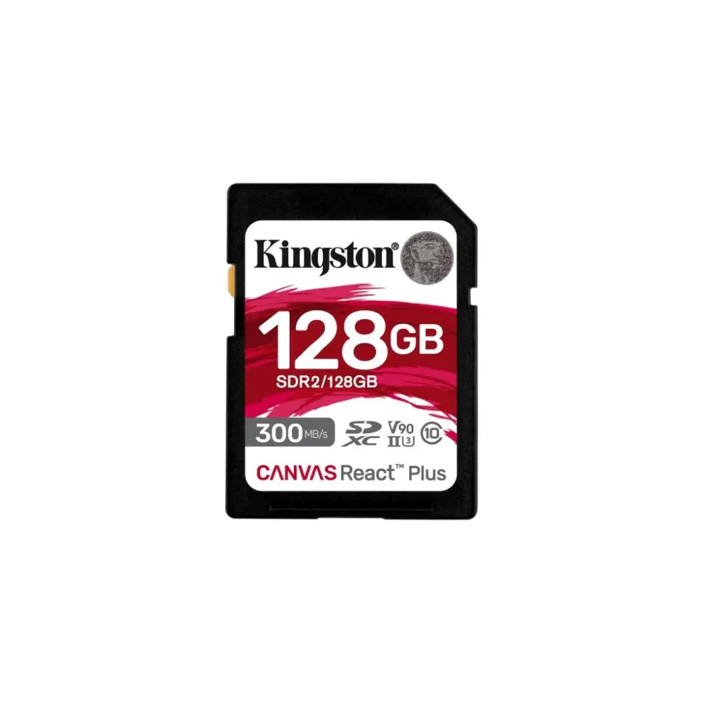 KINGSTON Canvas React Plus SD Card 128GB, Class 10, UHS-II, U3, V90, 300MB/s R, 260MB/s W, 8K/3D/VR