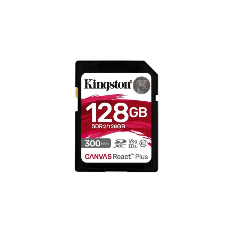 KINGSTON Canvas React Plus SD Card 128GB, Class 10, UHS-II, U3, V90, 300MB/s R, 260MB/s W, 8K/3D/VR