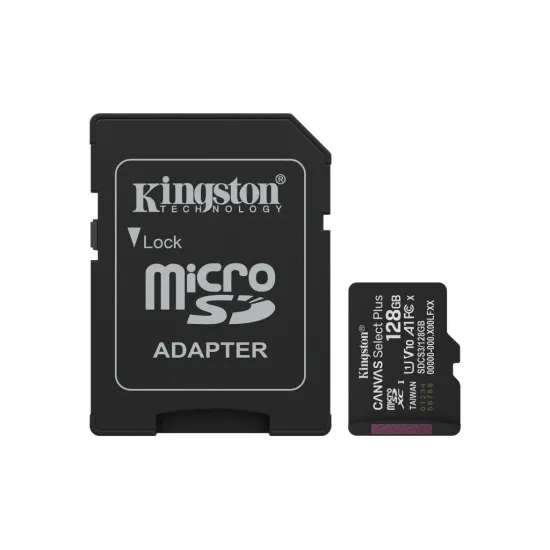 KINGSTON Micro SDXC 128GB CANVAS Select Plus C10 + SD Adapter, A1, U1, V10 up to 150 MB/s , UHS-I