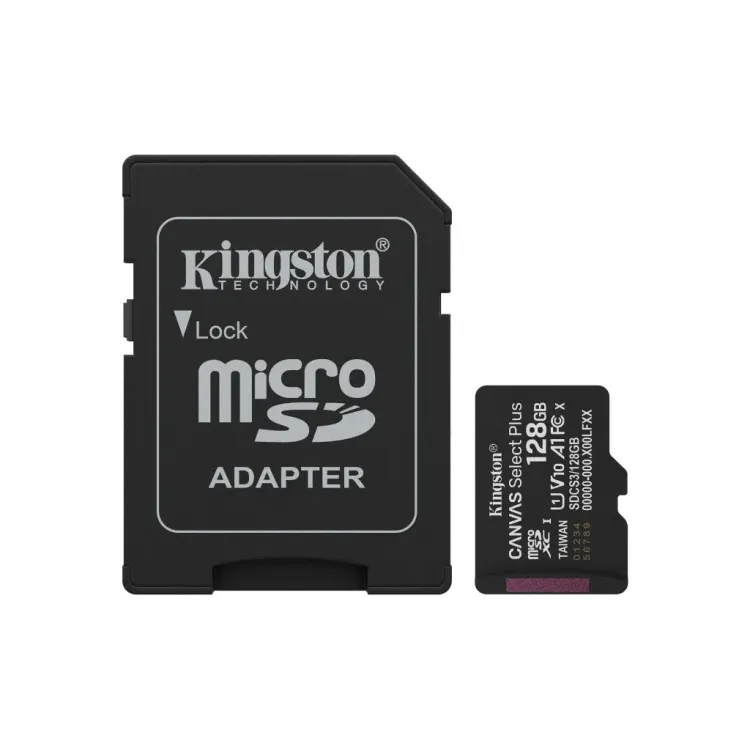 KINGSTON Micro SDXC 128GB CANVAS Select Plus C10 + SD Adapter, A1, U1, V10 up to 150 MB/s , UHS-I