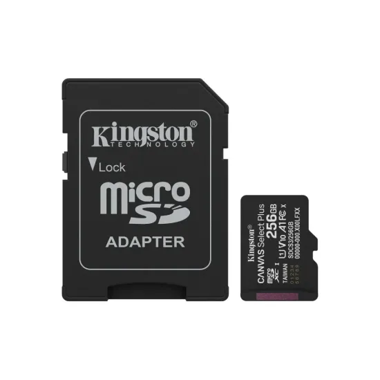 KINGSTON Micro SDXC 256GB CANVAS Select Plus C10 + SD Adapter, A1, U1, V10 up to 150 MB/s , UHS-I