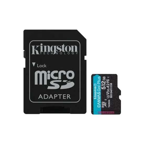 KINGSTON Micro SDXC 512GB Canvas Go! Plus C10 + SD Adapter, A2, V30, U3, 200/160 MB/s Read/Write, 4K