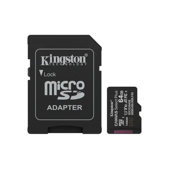 KINGSTON Micro SDXC 64GB CANVAS Select Plus C10 + SD Adapter, A1, U1, V10 up to 100 MB/s , UHS-I
