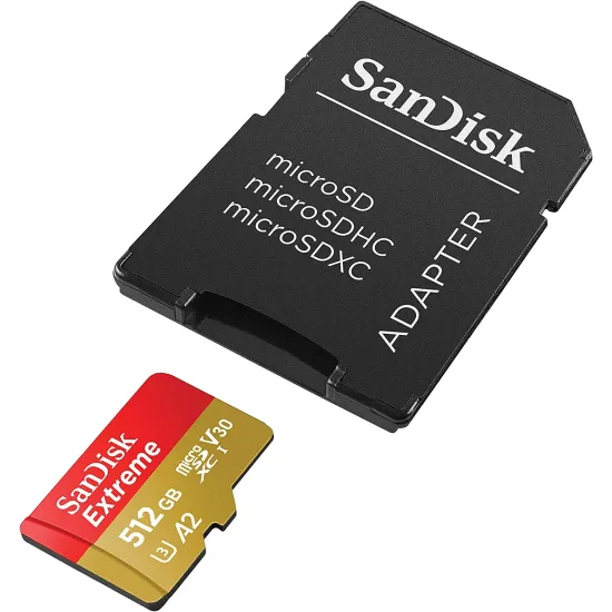 SanDisk Extreme microSDXC 512GB + SD adapter, up to Read/Write(MB/s): 190/130, A2, C10, V30,UHS-I,U3
