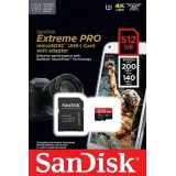 SanDisk Extreme PRO microSDXC 512GB + SD adapter,up to Read/Write(MB/s): 200/140,A2,C10,V30,UHS-I,U3