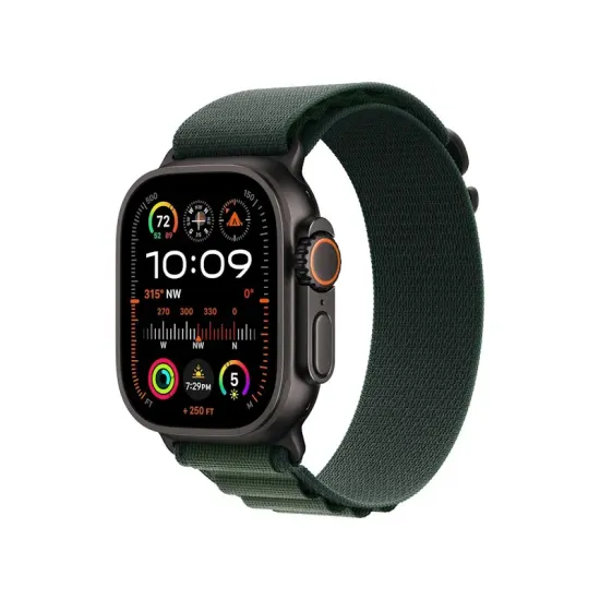 Watch Ultra2 v2 Cellular 49mm Black Titanium Case with Dark Green Alpine Loop - Medium (mx4r3se/a)