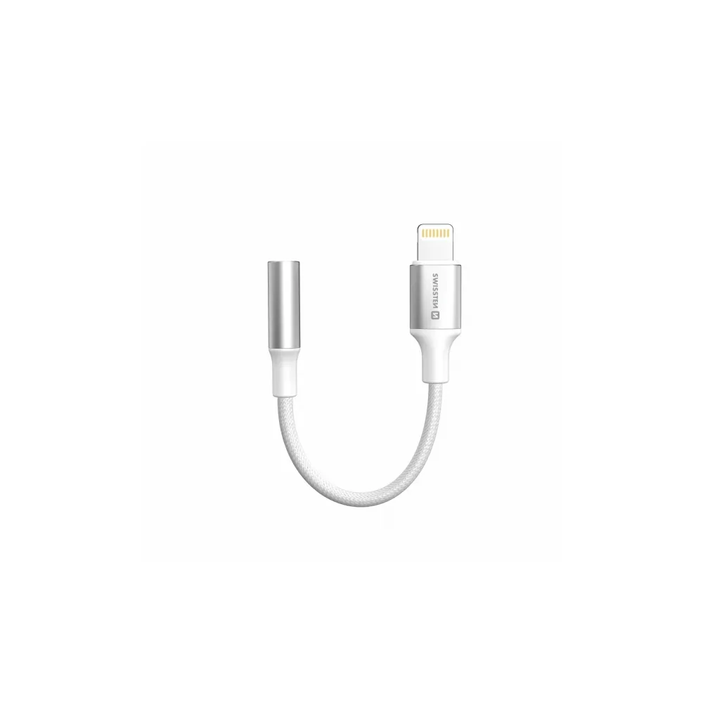 Swissten Audio kabl Textile Lightning (male) / 3.5mm AUX 0,15 M White