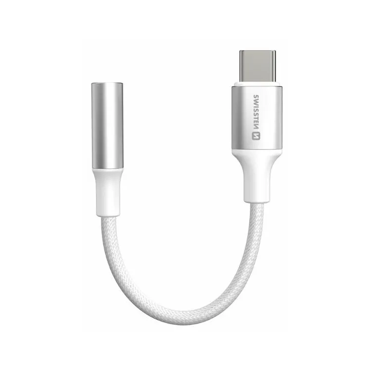 Swissten Audio kabl Textile USB-C (male) / 3.5mm AUX 0,15 M White