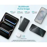 Zolo 20000mAh, 22.5W, sa ugrađenim USB-C kablom, Power Bank crni