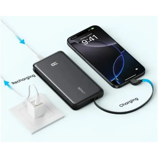 Zolo 20000mAh, 22.5W, sa ugrađenim USB-C kablom, Power Bank crni