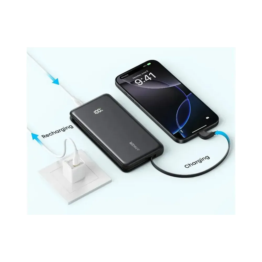 Zolo 20000mAh, 22.5W, sa ugrađenim USB-C kablom, Power Bank crni