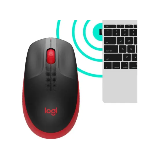 LOGITECH M190 Red Wireless Mouse, Full Size Curve Design, 18-month battery life (AA battery)