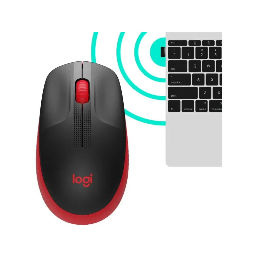 LOGITECH M190 Red Wireless Mouse, Full Size Curve Design, 18-month battery life (AA battery)