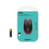LOGITECH M190 Red Wireless Mouse, Full Size Curve Design, 18-month battery life (AA battery)