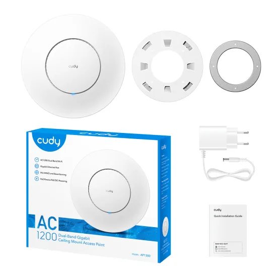 CUDY Access Point AP1300 AC1200 Dual-Band Gigabit Wi-Fi + PoE adapter