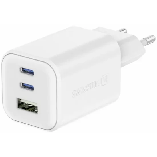 Swissten Travel Charger GaN 2x USB-C 65W PD + 1x USB-A 18W QC White