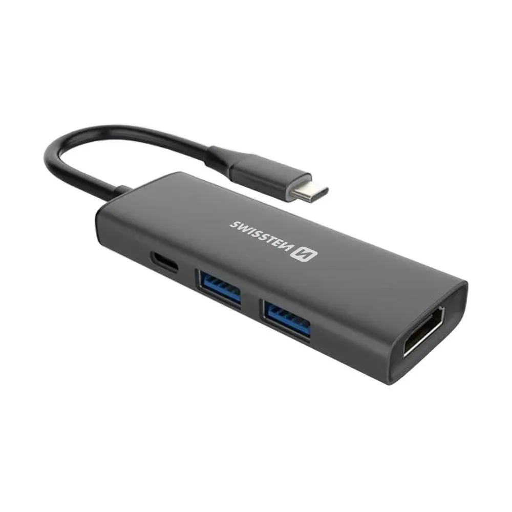 Swissten USB-C HUB 4-IN-1 (USB-C 100W, HDMI 4K, 2x USB-A) ALUMINIUM