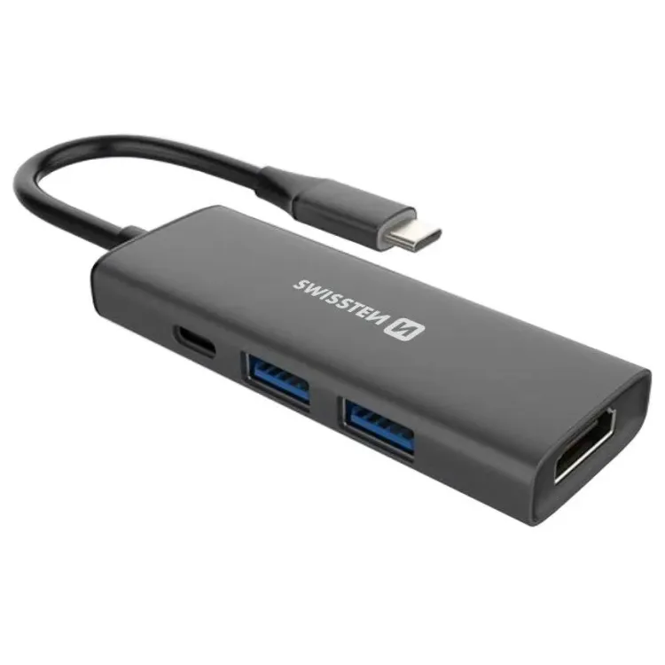 Swissten USB-C HUB 4-IN-1 (USB-C 100W, HDMI 4K, 2x USB-A) ALUMINIUM