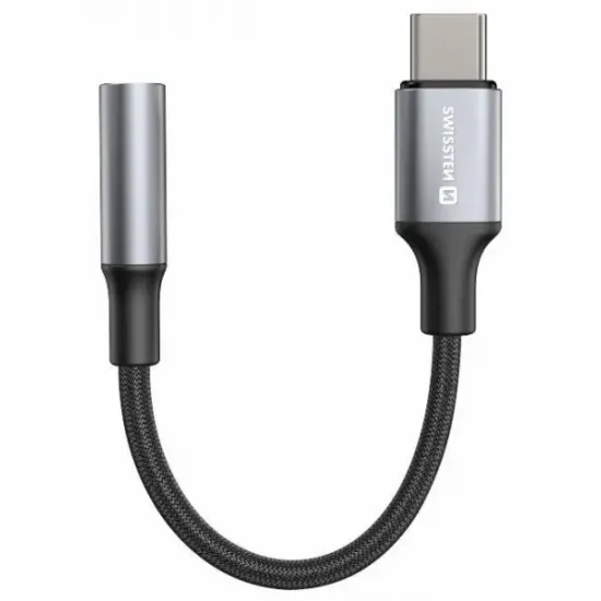 Swissten Audio kabl Textile USB-C (male) / 3.5mm AUX 0,15 M Black