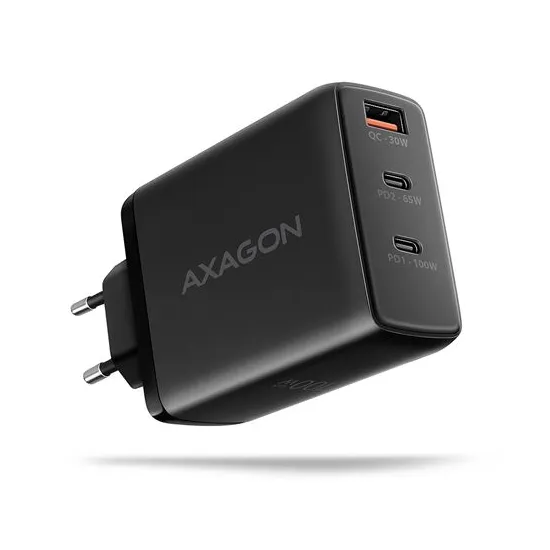 AXAGON ACU-DPQ100 zidni punjač 1xUSB-A QC4, 2xUSB-C PD 65/100W, crni