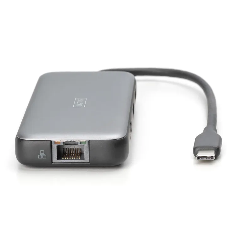 Digitus HUB 8 in 1 2x HDMI, 2x USB 3.2, 2x card reader, 1x USB Type-C, 1x RJ45 Gigabit Ethernet