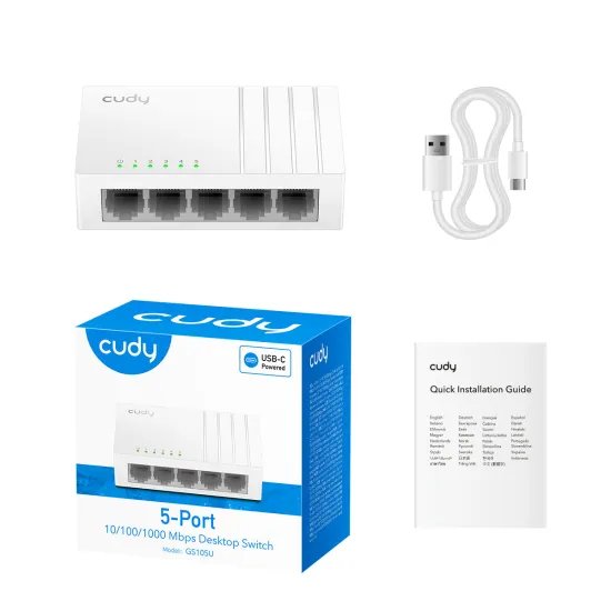 CUDY Switch GS105U, 5x 10/100/1000Mbps RJ45 ports, unmanaged, USB-C (bez adaptera), plug-and-play, desktop/wall-mount