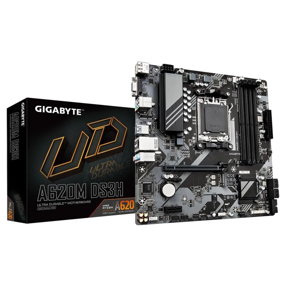 GIGABYTE AMD Ryzen MB A620M DS3H Rev. 1.1, 4*DDR5 DIMM 8000MHz, M.2, RAID, DP/HDMI/VGA, USB 3.2, AM5