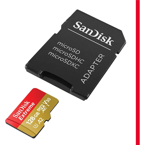 SanDisk Extreme microSDXC 128GB + SD adapter, up to Read/Write(MB/s): 190/90, A2, C10, V30, UHS-I,U3