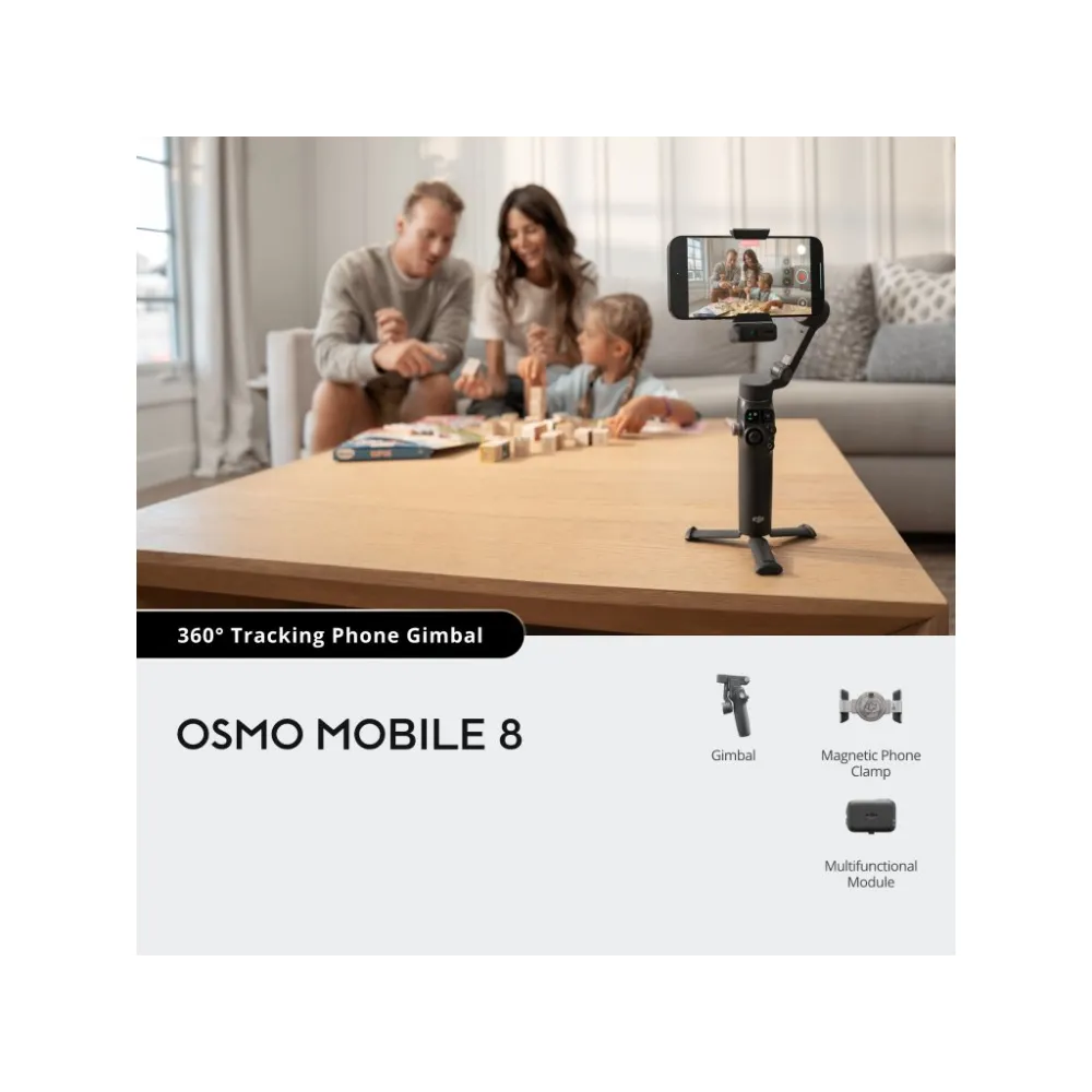 DJI OSMO MOBILE 8 Intelligent Tracking Phone Gimbal, Built-in Extension Rod & Tripod