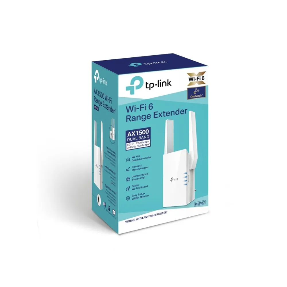 TP-LINK RE505X AX1500 Dual-Band Wi-Fi 6 Range Extender, 1* Gigabit Ethernet Port
