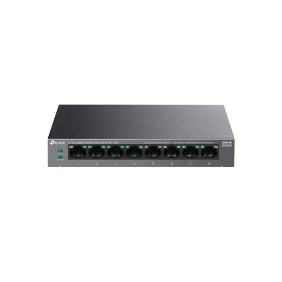 TP-LINK LS108GP 8-Port Gigabit Desktop Switch with 8-Port PoE+ , 62 W PoE Budget, Metal Casing