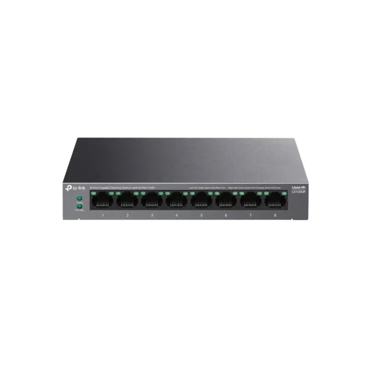TP-LINK LS108GP 8-Port Gigabit Desktop Switch with 8-Port PoE+ , 62 W PoE Budget, Metal Casing