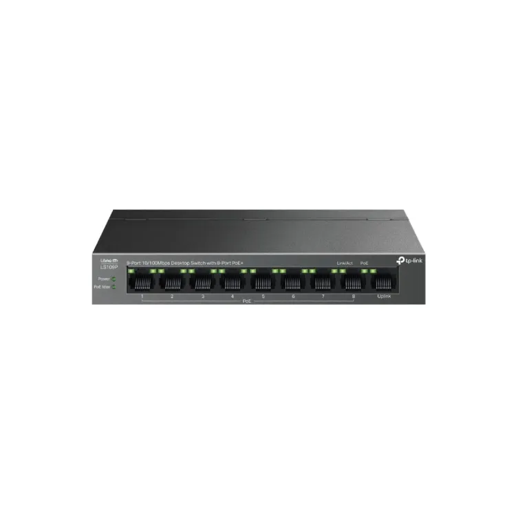 TP-LINK LS109P 9-Port 10/100Mbps Desktop Switch with 8-Port PoE+, 63 W PoE Budget, Up to 250 m