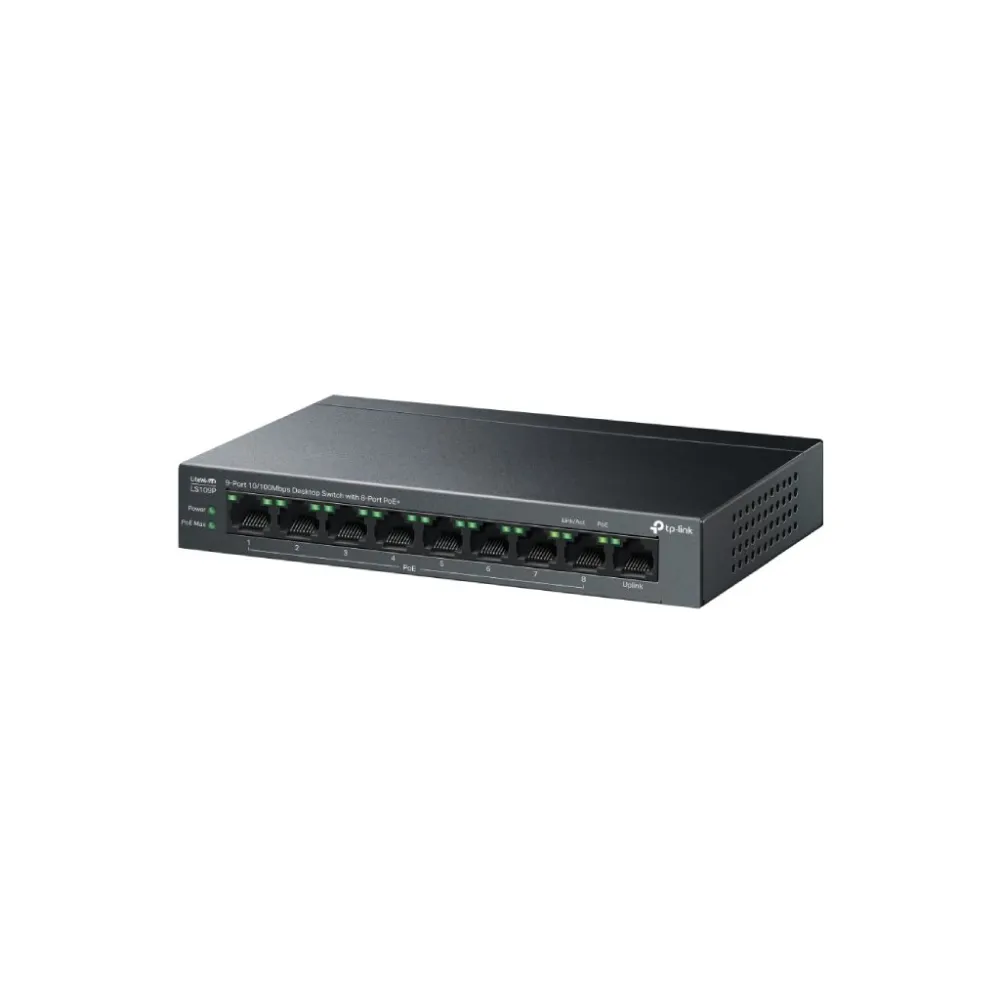 TP-LINK LS109P 9-Port 10/100Mbps Desktop Switch with 8-Port PoE+, 63 W PoE Budget, Up to 250 m