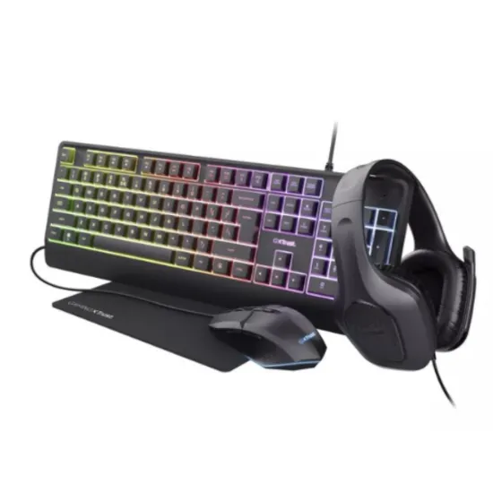 TRUST GXT 792 QUADROX,Gamerski set sa slusalicama,tastaturom,misem,mouspadom,crna boja