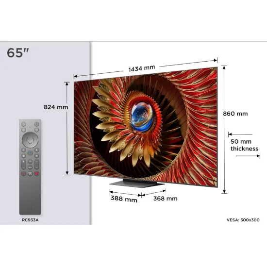 TCL 65C8K QD-mini LED TV 65 , Google TV OS, refresh rate 144Hz, Bang&Olufsen audio, ZeroBorder