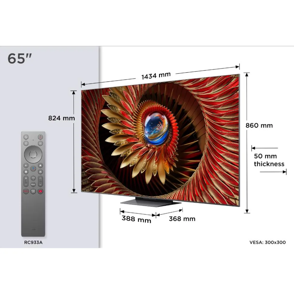 TCL 65C8K QD-mini LED TV 65 , Google TV OS, refresh rate 144Hz, Bang&Olufsen audio, ZeroBorder