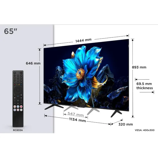 TCL 65P7K QLED TV 65 ultra HD, Google TV smart, AiPQ processor, Dolby Atmos,slim dizajn(bez okvira)