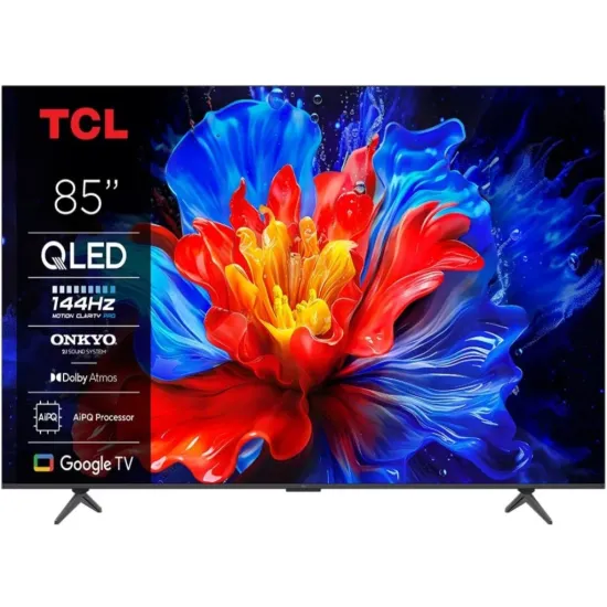 TCL 85P8K QLED TV 85 ultra HD, AiPQ Pro CPU, 144Hz refresh rate, Onkyo 1.2 Hi-Fi system, ultra slim