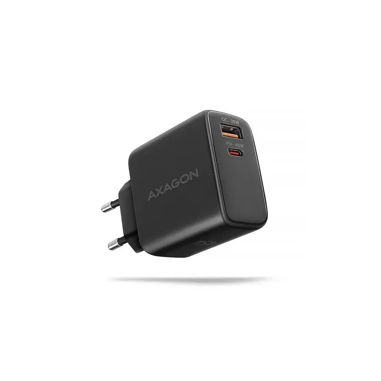 AXAGON ACU-PQ45 zidni punjač 1xUSB-A QC4, 1xUSB-C PD 20/45W, crni
