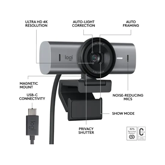 LOGITECH MX Brio 4K Ultra HD Streaming Webcam, 4K/30fps, Advanced Autofocus, 8.5MP Sony STARVIS