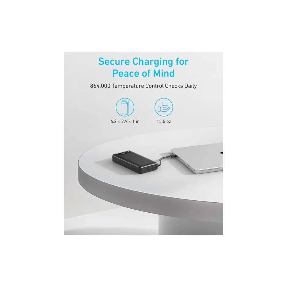 20000mAh, 87W, sa ugrađenim USB-C kablom na izvlačenje, Power Bank crni