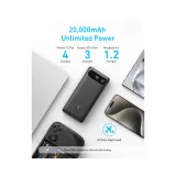 20000mAh, 87W, sa ugrađenim USB-C kablom na izvlačenje, Power Bank crni