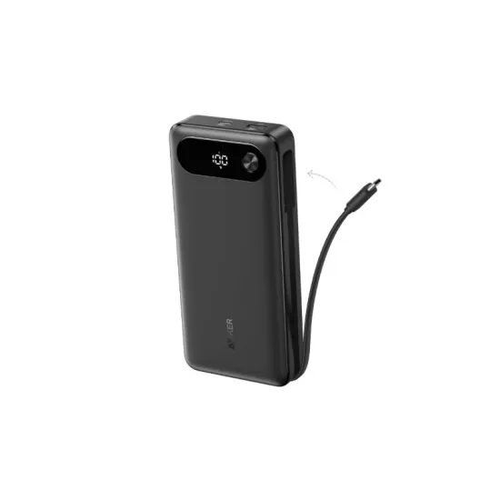 20000mAh, 87W, sa ugrađenim USB-C kablom na izvlačenje, Power Bank crni